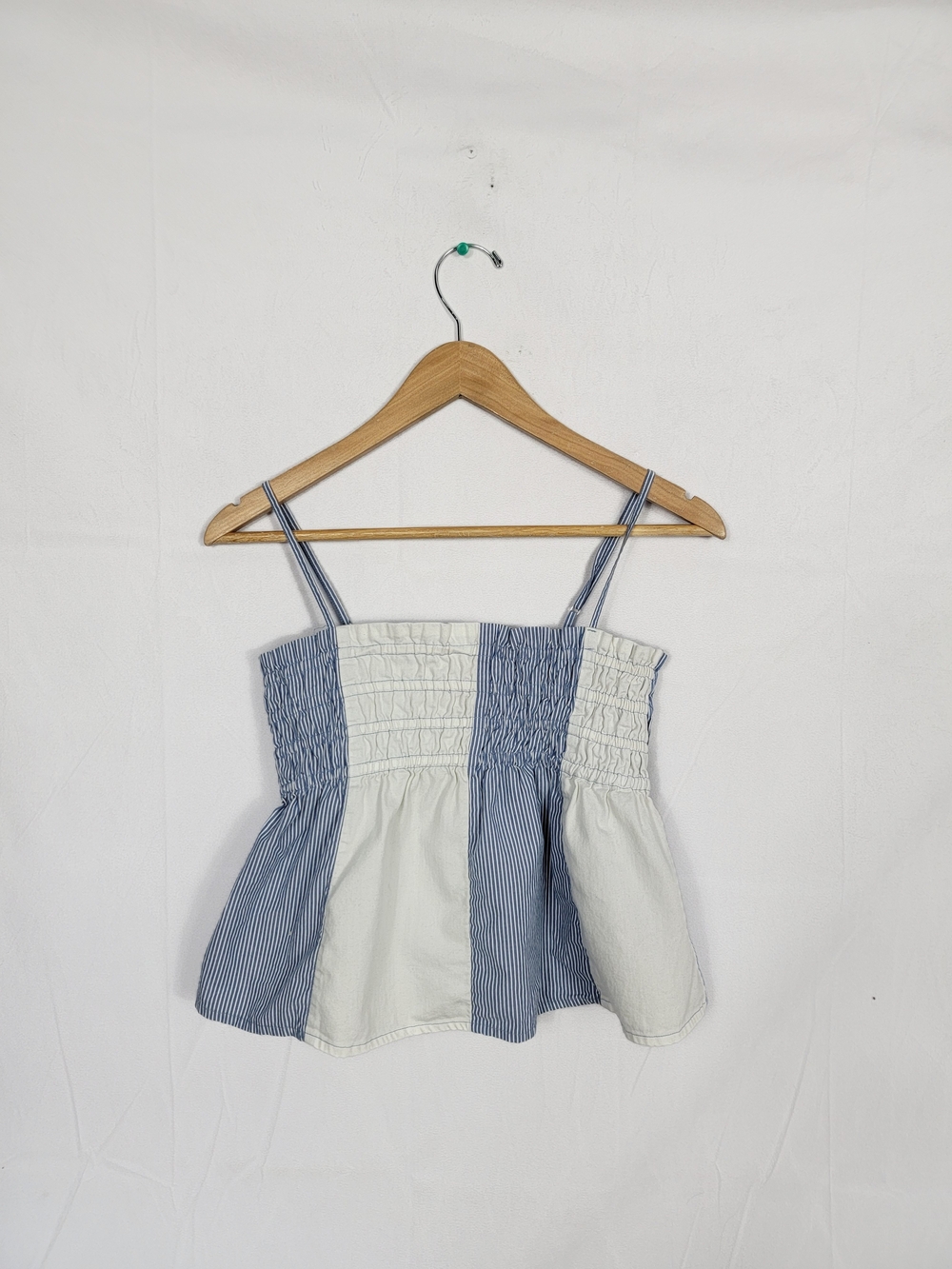 American Eagle XS Striped Blue and White Smocked Cami Top